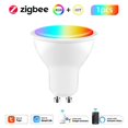 thumbnail image 1 of Tuya Zigbee Ampoule Intelligente GU10 RGB+CCT 100-240V 5W Dimmable Ampoule LED Contrôle Vocal Compatible avec Alexa Google, 1 of 5