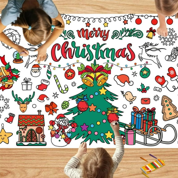 Christmas Coloring Poster & Tablecloth for Kids, Merry Christmas Color-in Activity Disposable Table Cover Christmas Holiday Party Decorations 31x72 Inches