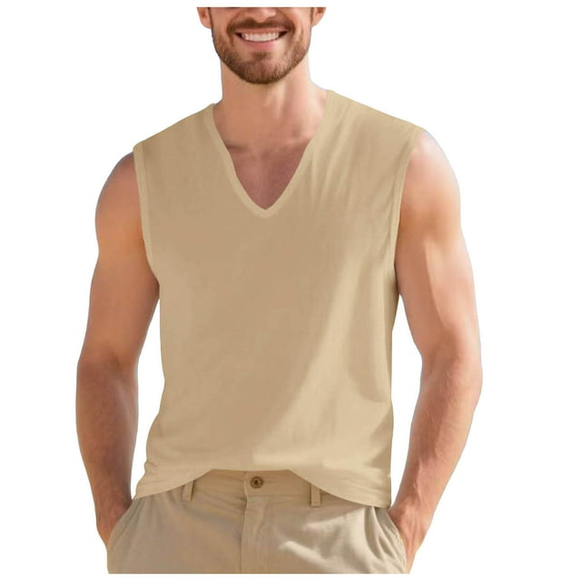Débardeurs d'Entraînement pour Hommes Gym Sans Manches Col en V Tee-Shirt de Musculation