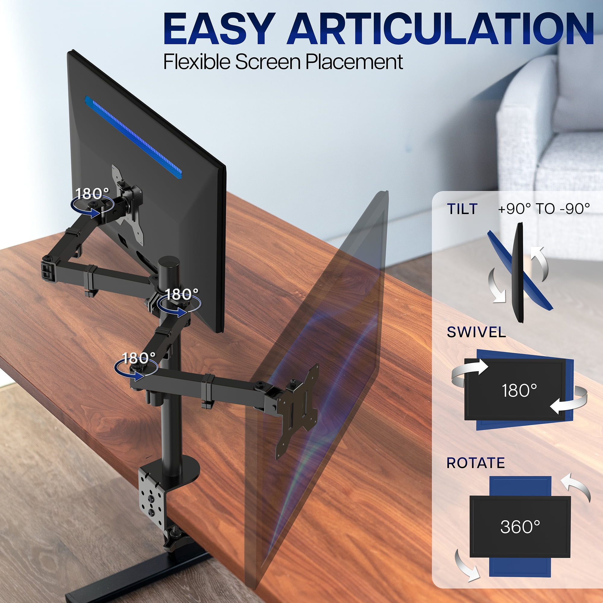VIVO Black Dual Monitor Desk Mount Adjustable Stand, Fits Screens up to 32"