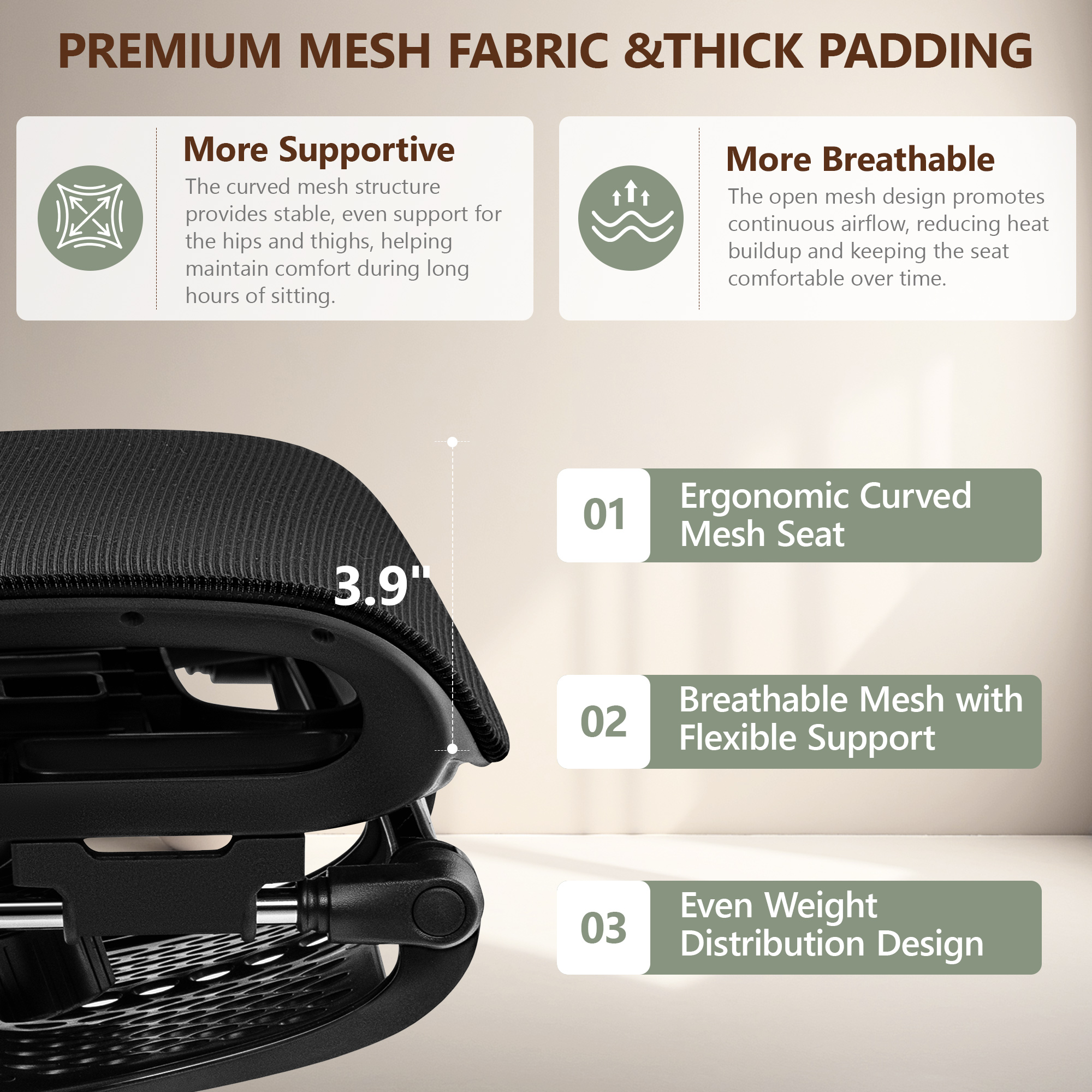 COOLHUT Ergonomic Mesh Office Chair with Footrest, Big and Tall Computer Desk Chair with Adjustable 6D Armrest, Lumbar Support and Headrest High Back Home Office Chair for Workspace, Gaming, Black
