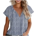 thumbnail image 2 of ShomPort Tops for Women Summer Chiffon Ruffle Short Sleeve V Neck Ladies Blouse Floral Print Loose Comfy ted Shirts (XX-Large, Navy), 2 of 3