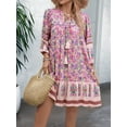 thumbnail image 4 of Women Casual Spring Summer Dresses V Neck 3/4 Long Sleeve Floral Flowy Boho Babydoll Mini Short Beach Dress Pink XL, 4 of 8