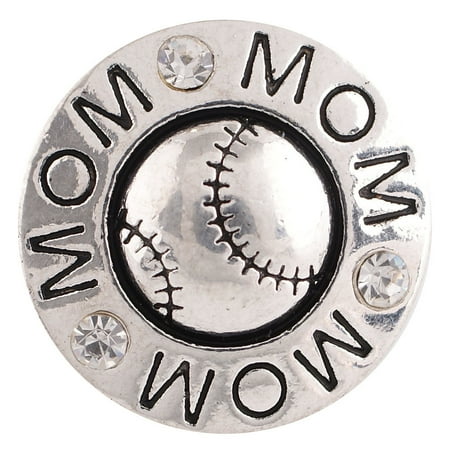 Sports Mom Charm - 1 PC - 18MM Baseball Mom Sports Rhinestone Silver Tone Charm for Candy Snap Jewelry KC6202 Cc2816