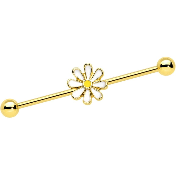 Body Candy Womens 14G PVD Steel Helix Cartilage Earring Whimsical Daisy Flower Industrial Barbell 1 1/2"