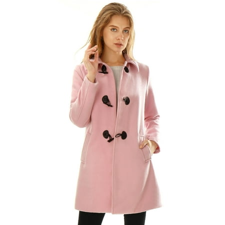 Women's Turn Down Collar A-line Toggle Worsted Duffle Coat Pink (Size M / 10) Pink M (US