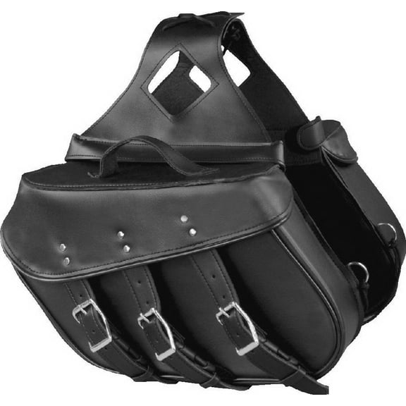 Milwaukee Leather SH55103ZB Zip Off Black Plain PVC Three Strap Motorcycle Saddlebags