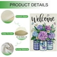 thumbnail image 4 of Welcome Spring Hydrangea Flower Garden Flag Double Sided, Mason Jar Purple Floral Daisy Decorative Yard Outdoor Home Small Decor, Butterfly Summer Burlap Outside House Decoration 12.5 x 18, 4 of 6