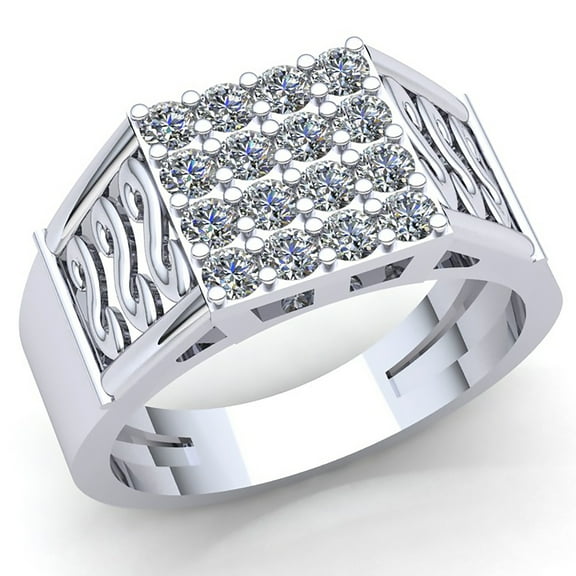 Genuine 0.5ctw Round Cut Diamond Mens Cluster Classic Anniversary Engagement Ring Solid 14K Rose, White or Yellow Gold GH I1