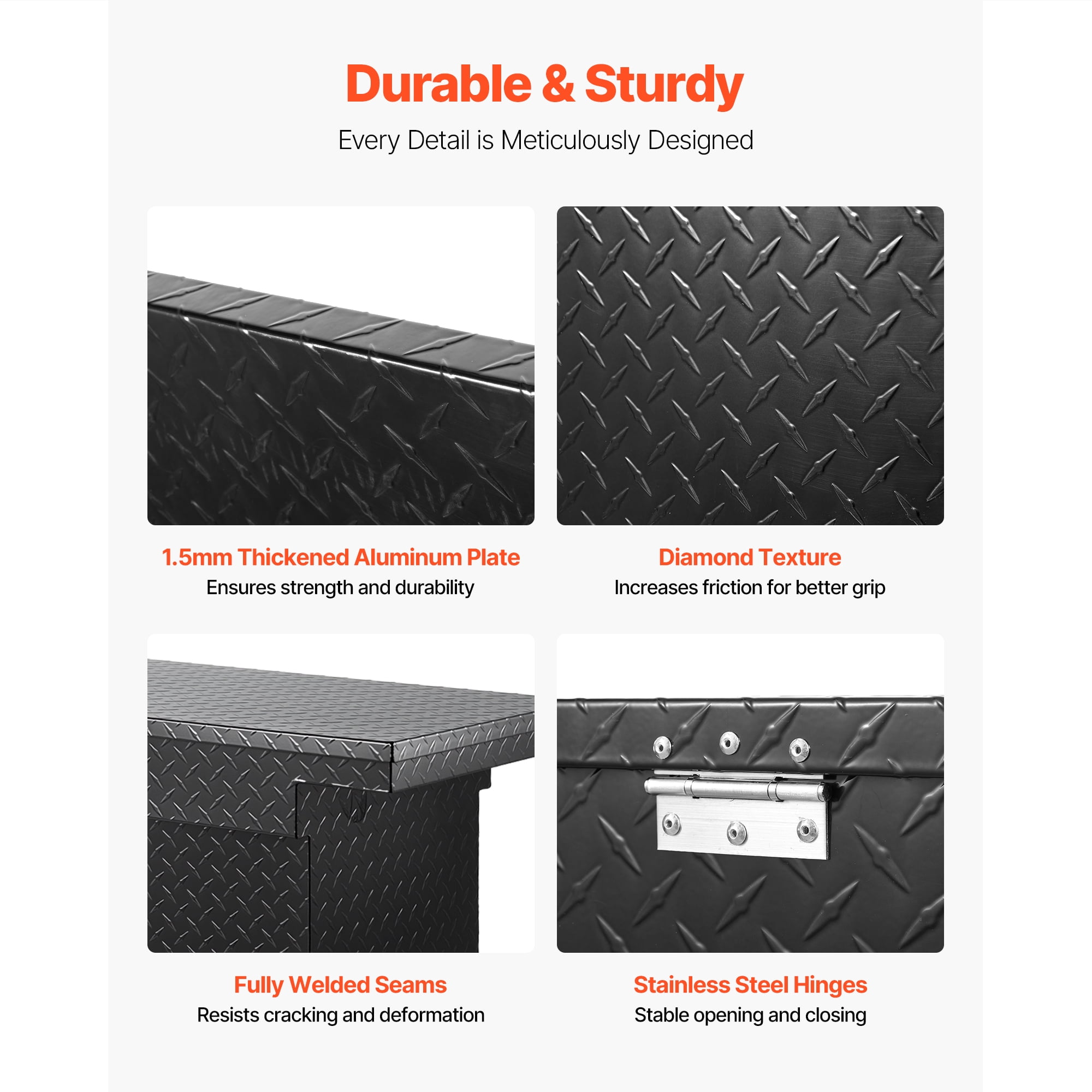 KFFKFF Aluminum Crossover Truck Tool Box, 72x20x14 In, Durable Storage Organizer with Diamond Pattern, Suitable for Pickup Truck Beds and RV Trailers, Weather-Resistant Design with Lock, Keys