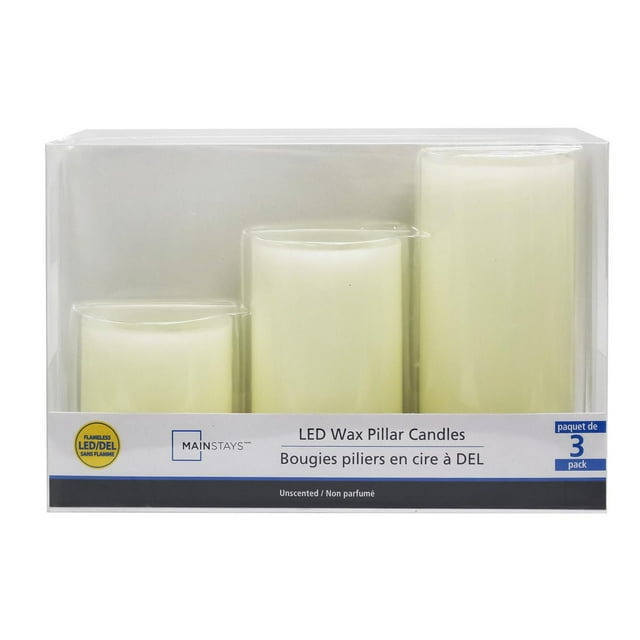 Mainstays Unscented LED Mini Wax Pillar Candles