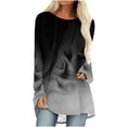 thumbnail image 4 of Jewelreauty Womens Round Neck Long Sleeve Shirts Casual Gradient Color Pullover Tops Plus Size Loose Tunic T-Shirts (M, Black), 4 of 5