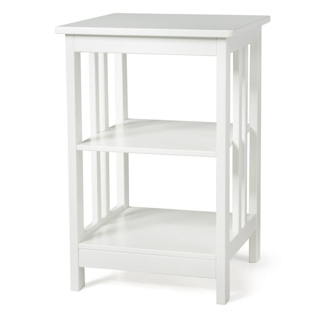 Costway Table d'Appoint à 3 Niveaux Table de Chevet Bout de Canapé avec Déflecteurs et Coins Arrondis Blanc