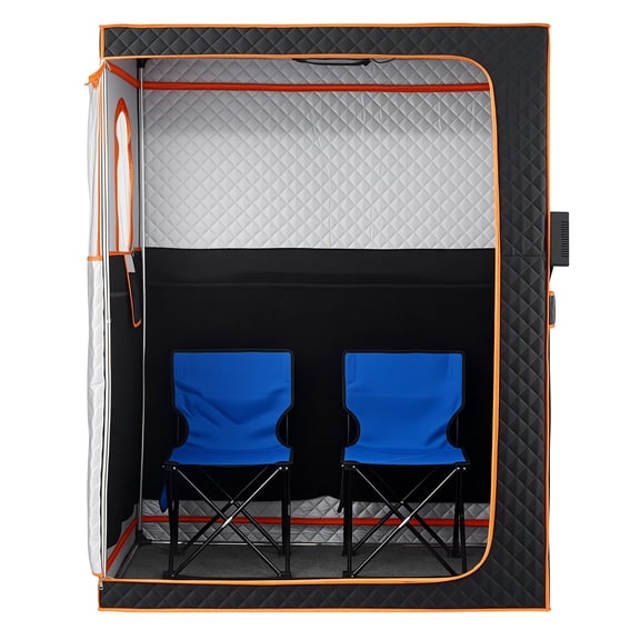 KFFKFF 2-Person Portable Infrared Sauna for Home Use, Enhanced Full-Body Spa Tent with Foldable Chairs, Heated Mat, and Remote Control, Adjustable 9-Level Temperature Settings