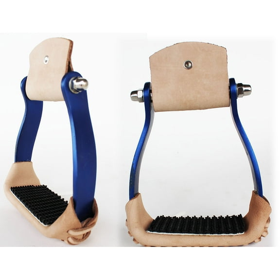 Horse Saddle Western Barrel Racing Aluminum Stirrups 5" Wide Cobalt Blue 5175CB