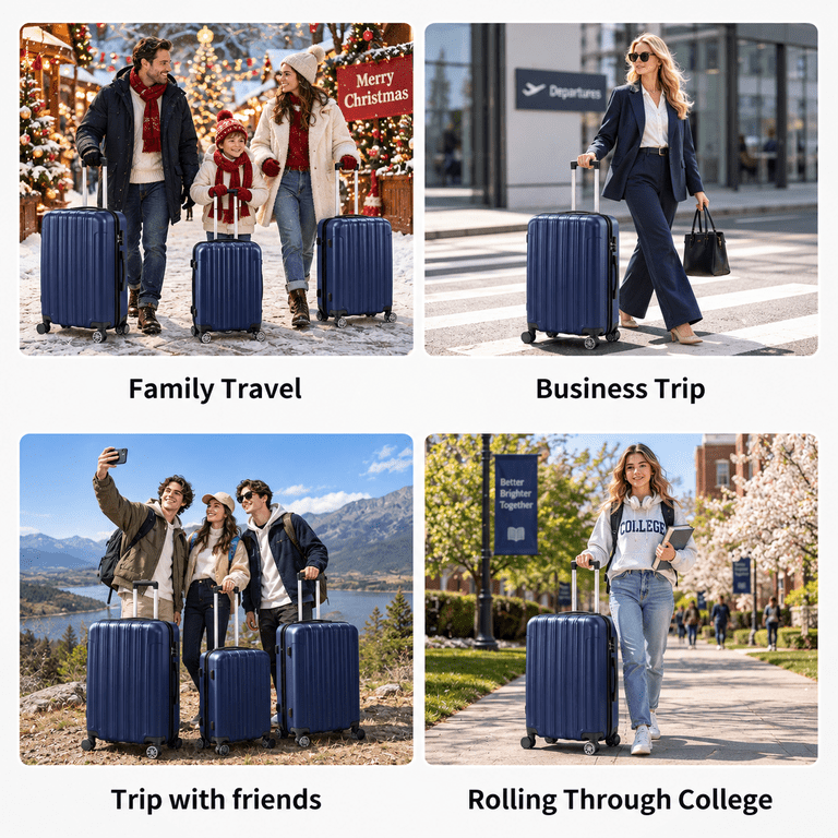 Zimtown, 3 Piece Nested Spinner Suitcase Set, Navy Blue, TSA Lock