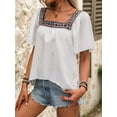 thumbnail image 4 of Mexican Shirts for Women Boho Embroidered Short Butterfly Sleeve Square Neck Loose Blouses Tees White S, 4 of 8