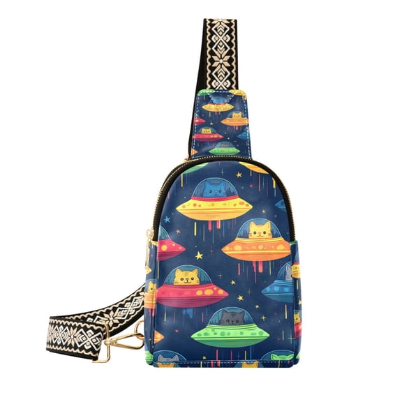 FORMRS Womens Crossbody Sling Bag Travel Daypack Shoulder Chest Backpack, Rainbow Space Cat