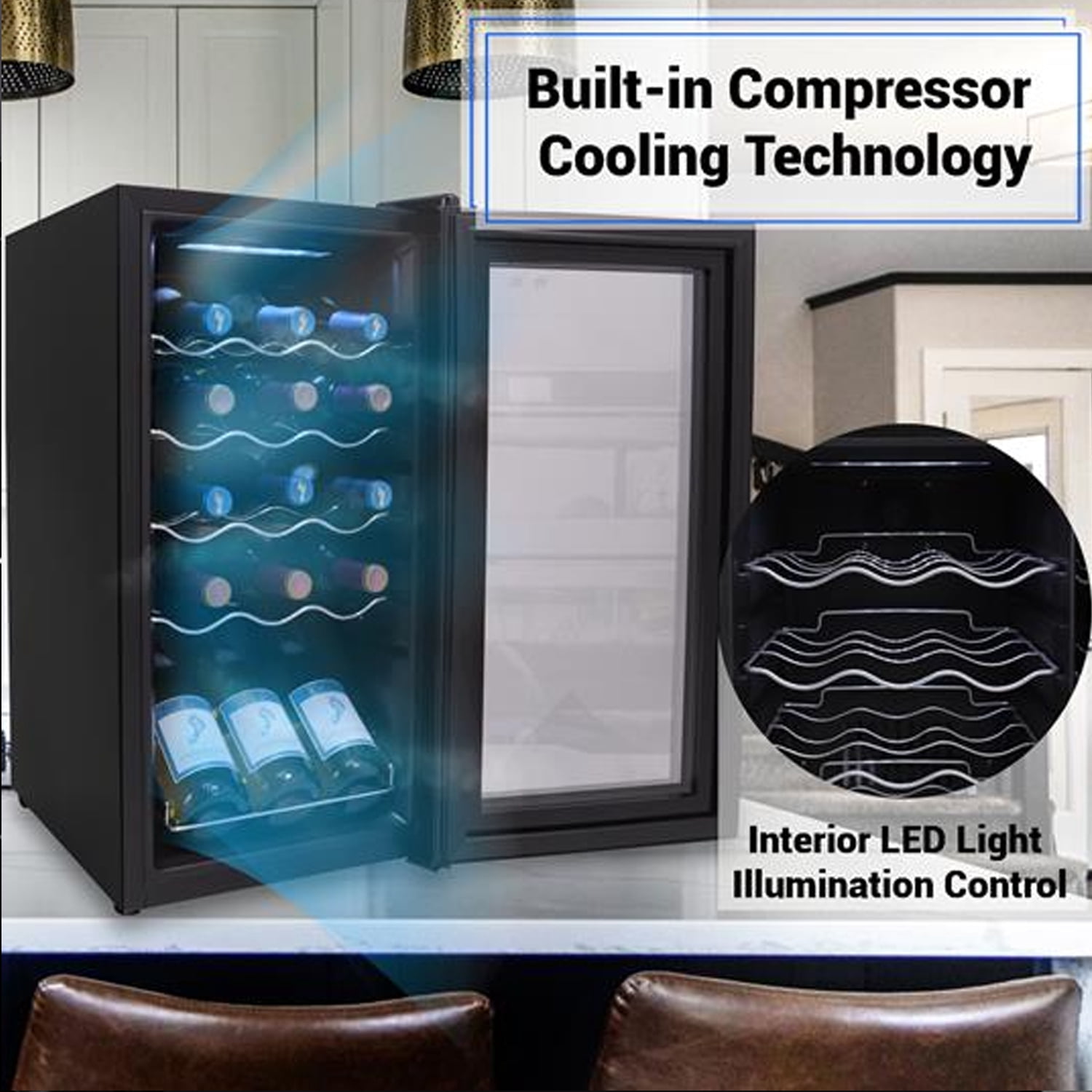 NutriChef PKCWC150 - Wine Chilling Refrigerator Cellar - Touch Button Control with Air Tight Seal, Contains Placement for Standing Bottles (15 Bottle Storage Capacity)