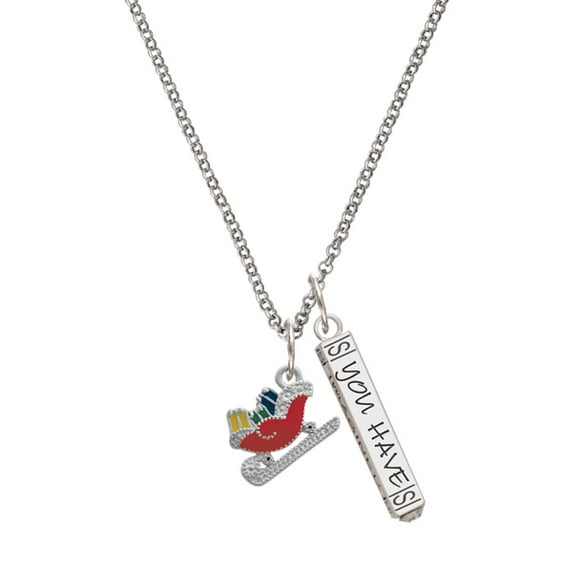 Delight Jewelry Silvertone Red Christmas Sleigh Silvertone Live the Life You Have Imagined Bar Charm Necklace, 23"