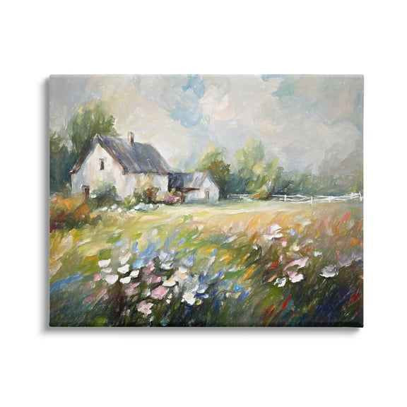 Stupell Industries Windblown Flowers Farmhouse Landscape Painting Gallery Wrapped Canvas Art Print Wall Art, 20 x 16