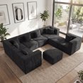 thumbnail image 2 of BEHOST 130" 8-Piece Modular Sectional Sofa, Boneless Cloud Couch with Extra Deep Seats, Washable Chenille Sofa Set for Living Room, Chenille Black, 2 of 8