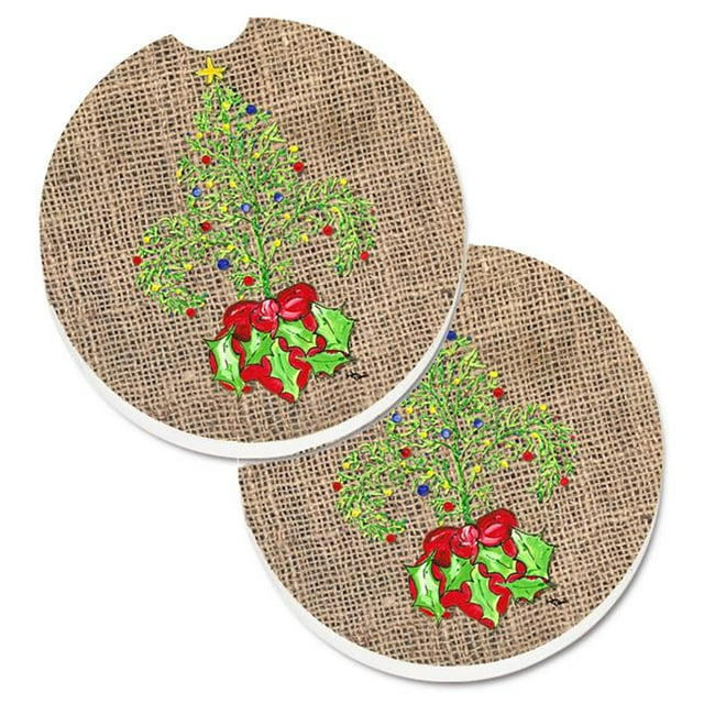 Christmas Tree Fleur De Lis Set of 2 Cup Holder Car Coaster
