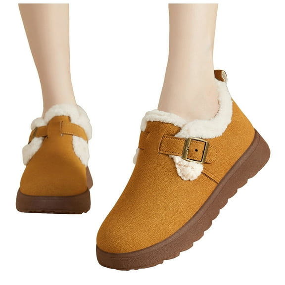 Chenyee Snow Boots for Women Suede Water-proof Winter Warm Fleece Lined Adjustable Buckle Walking Shoes