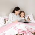thumbnail image 4 of Erosebridal Letter H Monogrammed Full Size Comforter Sets,Pink Girly Bowknot Bedding Sets For Leopard Print Lovers, Reversible 3pcs, 4 of 7