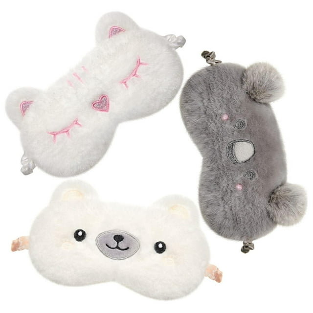 Juego de máscaras para dormir de animales de peluche, 4 unidades, diseño de dibujos animados para to