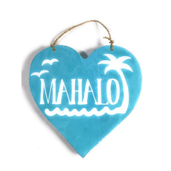 Wooden "Mahalo" Heart Sign 5" - Blue | #snd25117b