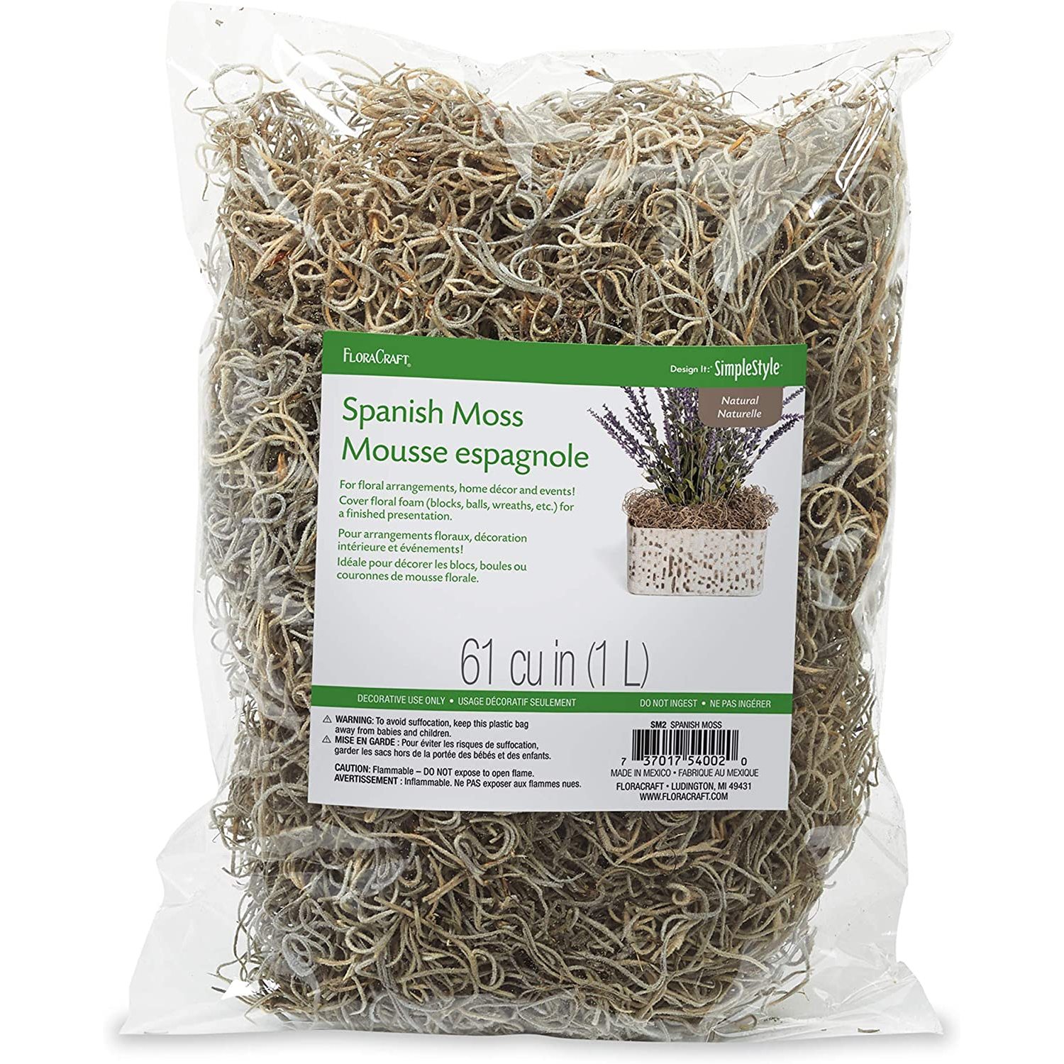 Spanish Moss 8 Ounce Natural, This package includes one 2ounce bag of