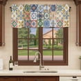 thumbnail image 6 of 2 Pack Valances for Window, Vintage Mediterranean Short Curtains for Kitchen Bedroom Living Room, Blue and Yellow Tiles Texture Rod Pocket Small Window Treatment Valance Drapes 54 x 18 Inch, 6 of 8