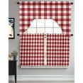thumbnail image 3 of Farmhouse Buffalo Plaid Kitchen Curtains Swag Valance and Tier Curtains Set 36 Inch Length, Red White Checkered Rod Pocket Drape Panels Pair Swag Curtains for Bathroom/Cafe/Window, 3 of 6