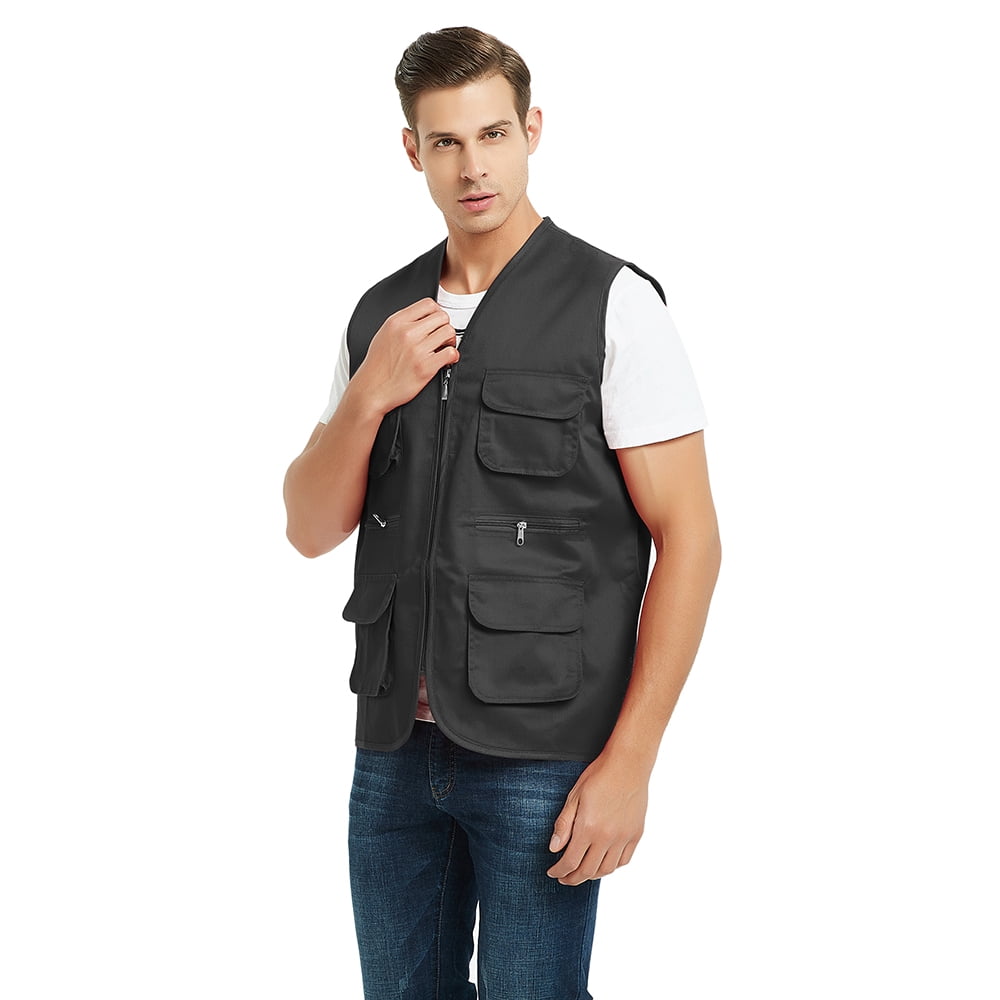 TOPTIE 5 Packs Supermarket Work Vest Volunteer Activity Event Waistcoat with Pockets-Black-XL