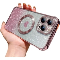 for iPhone 13 Pro Case Magnetic Gradient Glitter [ Compatible with MagSafe ], Bling Love Heart Clear Phone Case, Camera Protection Sparkly Slim Soft Back Cover for Women Girls - Pink