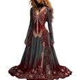thumbnail image 2 of HCBY Women's Halloween Maxi Dress Long Sleeve V Neck Printed Gothic Inspired A Line Long Dress for Vintage Party and Themed Events, 2 of 4