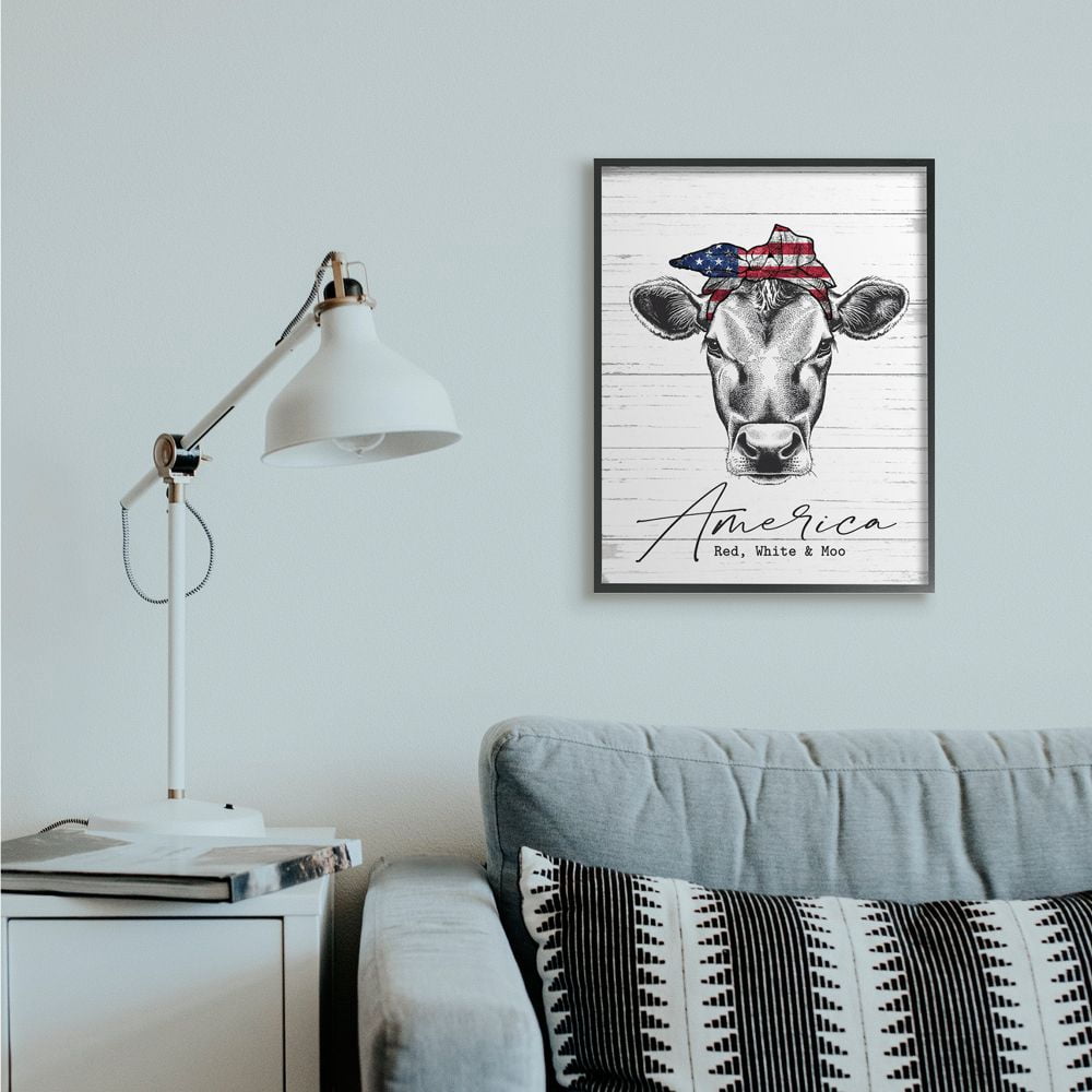 Stupell Industries Americana Cow Red White and Moo Country Farm Quote Framed Wall Art Design by Lettered and Lined, 24" x 30", Black Framed