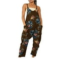 thumbnail image 2 of pstuiky Jumpsuits for Women, Womens Summer Jumpsuits Wide Leg Sling Romper Casual Loose Floral Print Boho Bib Overalls for Women Overalls for Women Loose Fit Brown S, 2 of 6