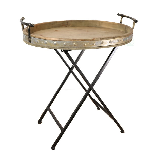 Metal Serving Tray with Stand, Folding Snack Table