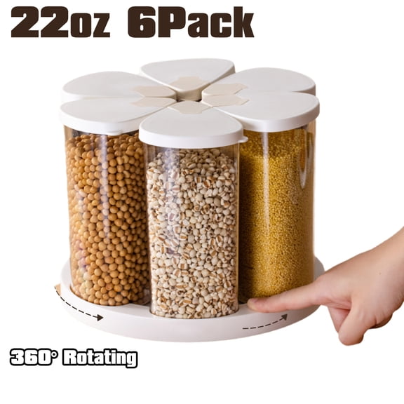 Petyoung 6Pcs 22oz Rotating Cereal Dispensers, Food Storage Containers with Lids, BPA-Free PET Grain Canister Sets, for Oats, Corn Flakes, flour