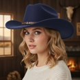 thumbnail image 7 of RUINIXCW Western Cowboy Cowgirl Hat for Women Men Wide Brim Pentagram Leather Belt Fedora Hat Wool Felt Vintage Jazz Hats, 7 of 7