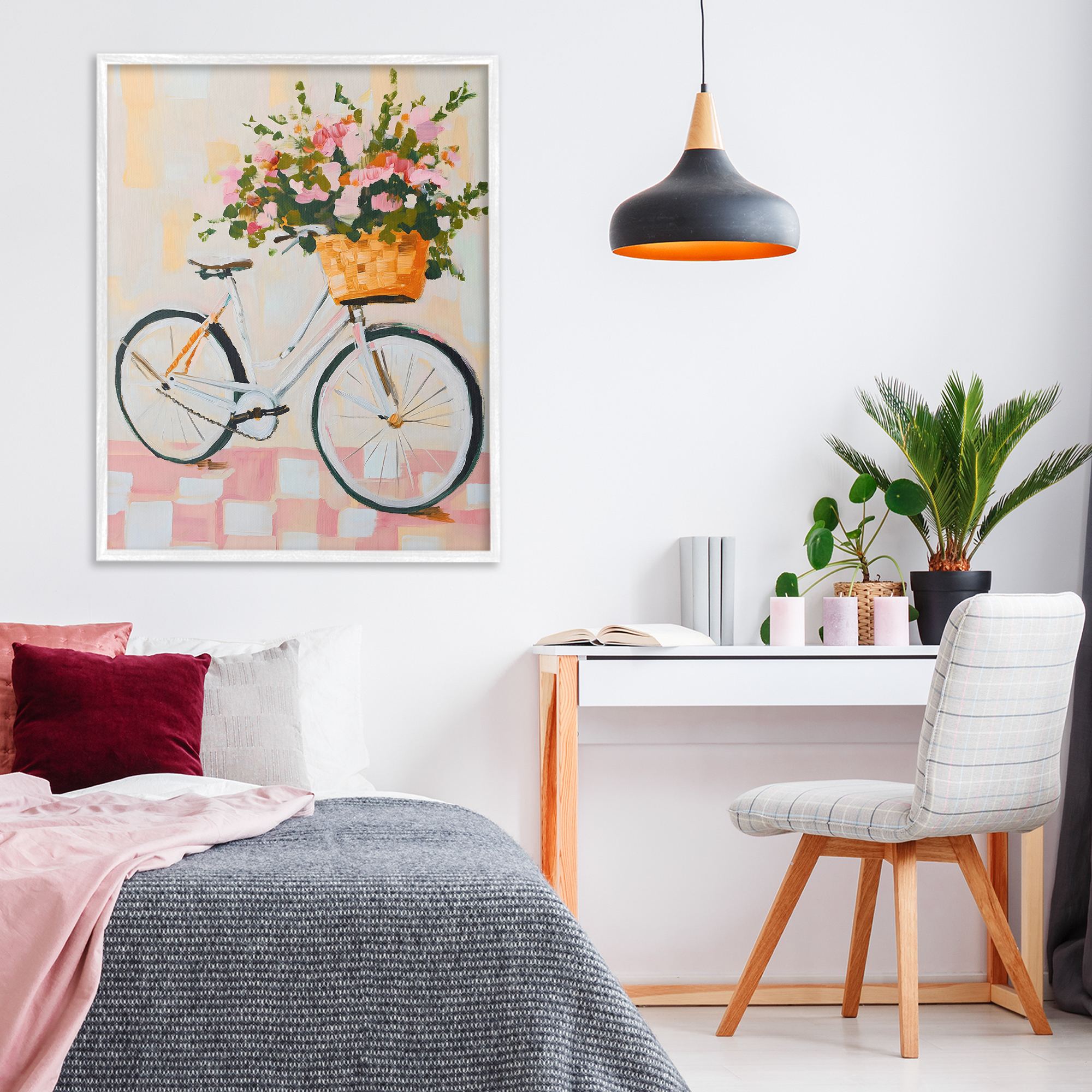 Stupell Industries Blooming Bicycle Basket White Framed Giclee Art, design by The Prints Vibe
