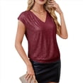 thumbnail image 3 of Tops de Corta con Lentejuelas y Cuello en V para Mujer, Camiseta Sin Mangas Elástica Brillante, Color Rojo, Talla XL, 3 of 8