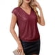 thumbnail image 3 of Tops de Corta con Lentejuelas y Cuello en V para Mujer, Camiseta Sin Mangas Elástica Brillante, Color Rojo M, 3 of 8