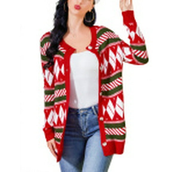 Ugly Christmas Sweaters for Women Christmas Cardigans Funny Xmas Open Front Button Down Diamond Coats Outwear