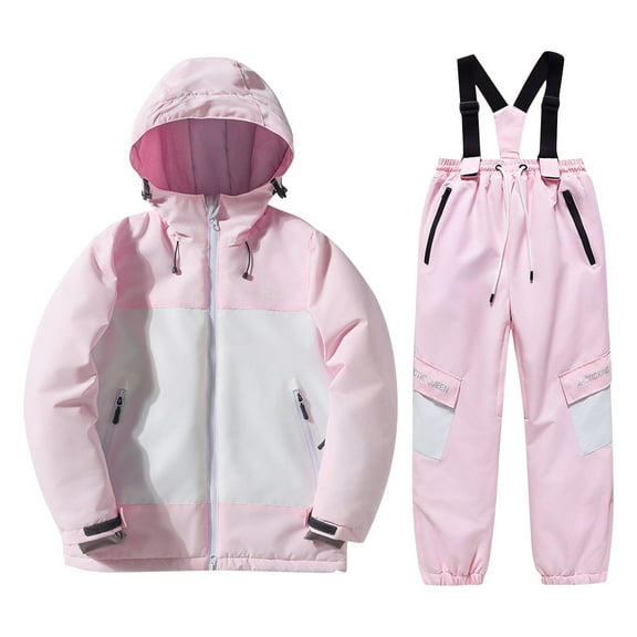 Boys Girls 2 Piece Ski Jackets Suits Colorblock Winter Coats Bib Snow Pants Outfits Kids Padded Snowsuits Outwear