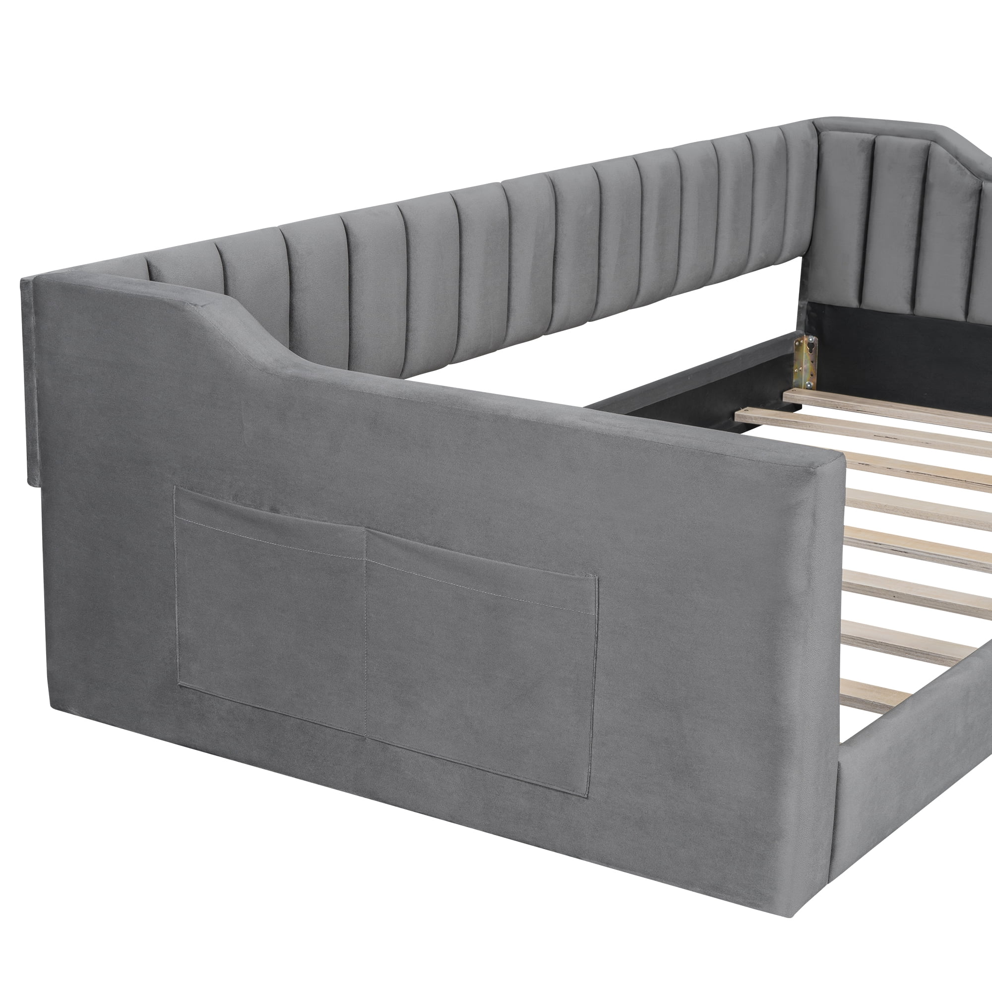 Euroco Upholstered Twin XL Daybed, Low Profile Sofa Bed with Storage Pocket, Gray