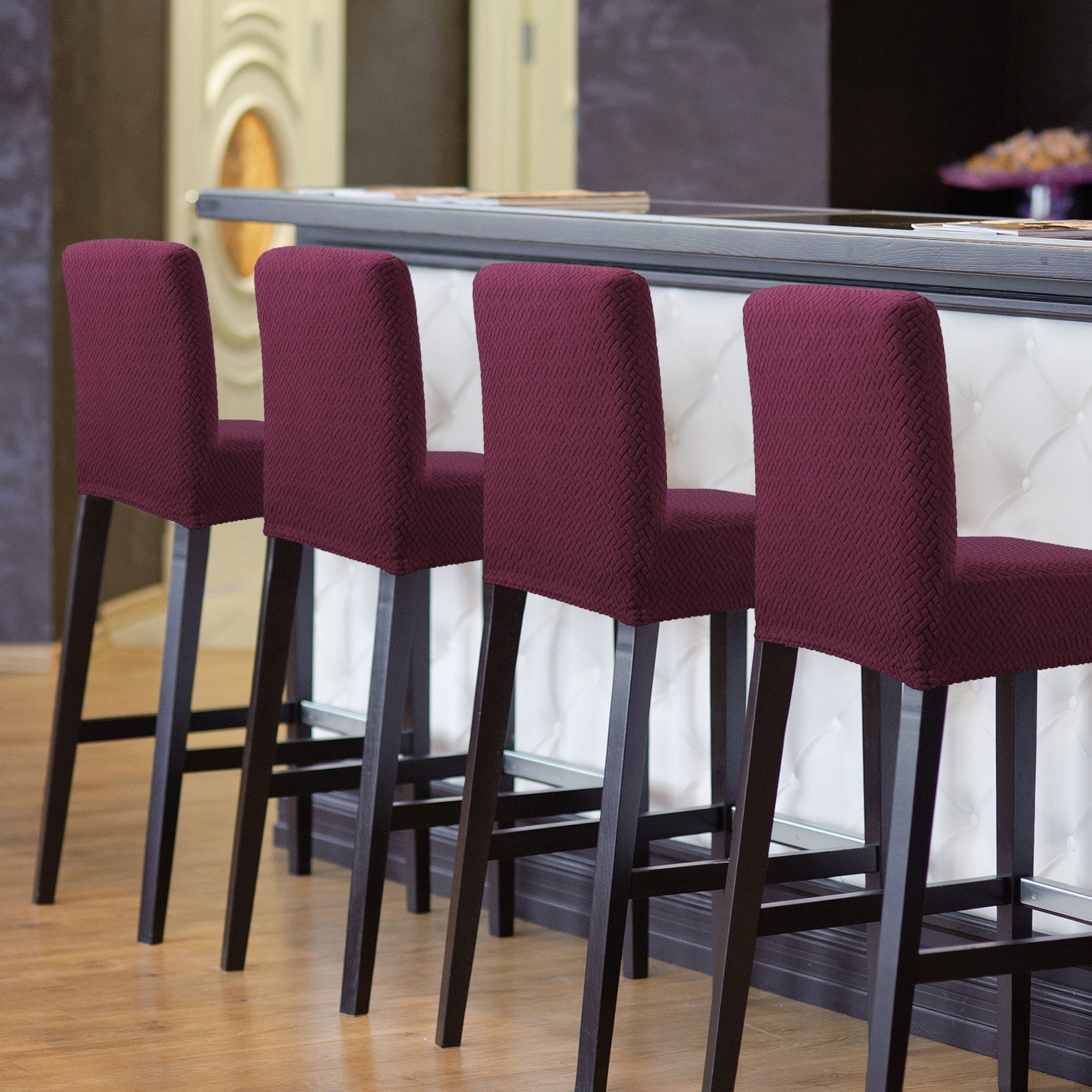 Unique Bargains Bar Stool Covers for Bar Counter Short Back Chair Slipcovers Burgundy 4 Pcs