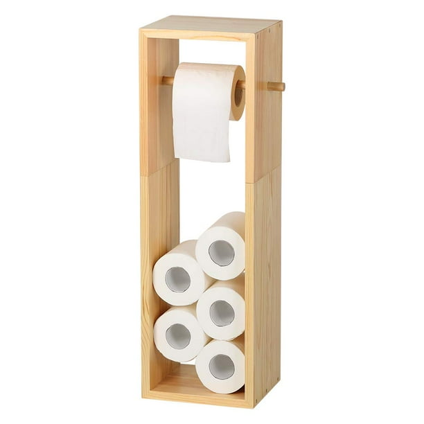 Natural Wood Toilet Paper Holder, Dispenser with 6 Rolls Storage, Brown